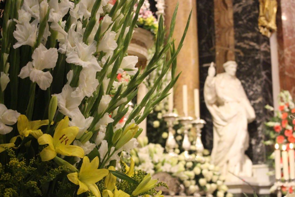 Los floristas decoran la Basílica de la Virgen de los Desamparados