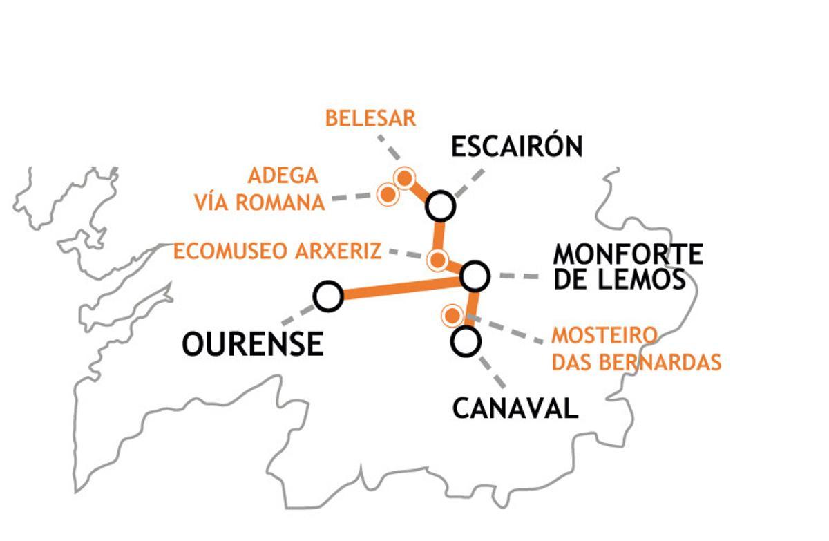 Mapa Ruta del Vino de la Ribeira Sacra (Río Miño)