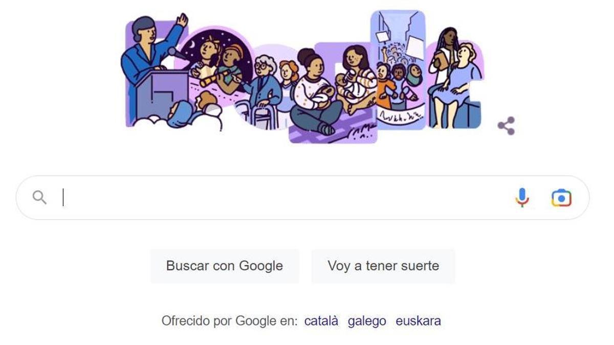 Google homenajea a las mujeres en su 'doodle' con motivo del Día Internacional de la Mujer.