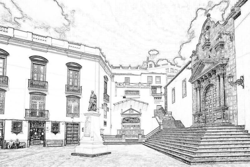 IMAGEN DE SANTA CRUZ DE LA PALMA. DEBAJO, IMAGEN DE BETANCURIA, EN FUERTEVENTURA.