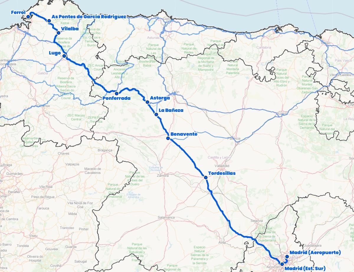 Ruta Ferrol-Madrid aeropuerto por Benavente.