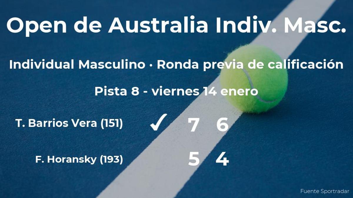 Tomas Barrios Vera gana al tenista Filip Horansky en la ronda previa de calificación