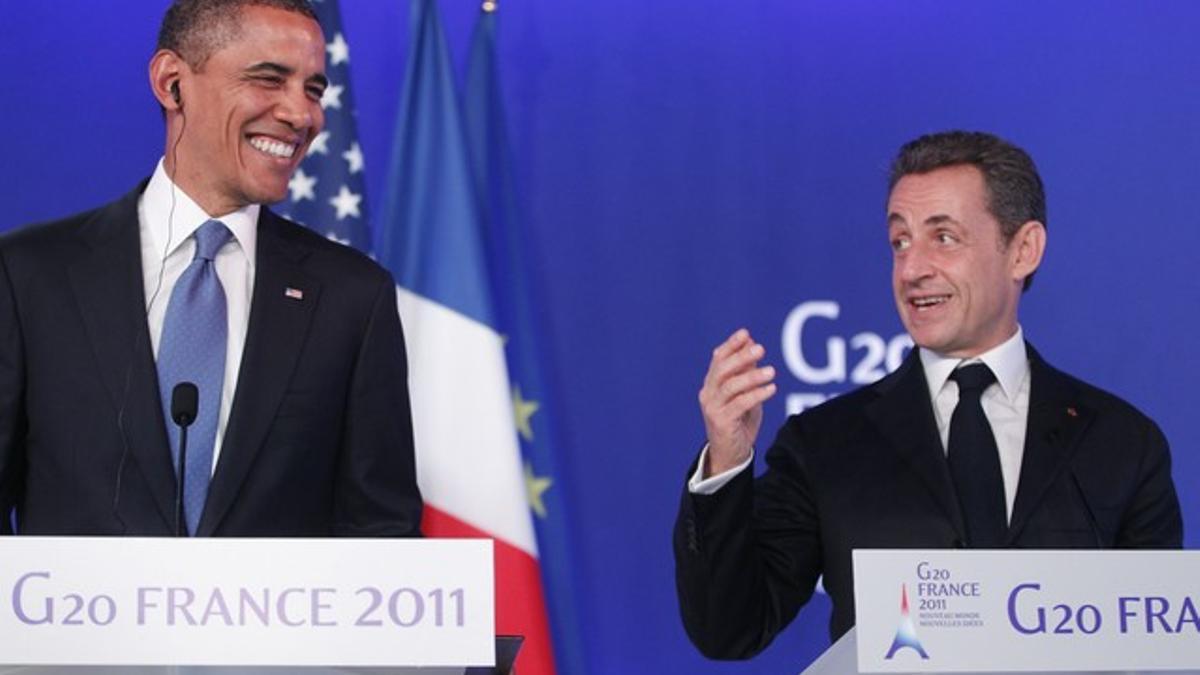 Barack Obama y Nicolas Sarkozy, durante la comparecencia ante la prensa, el 3 de noviembre, en Cannes.