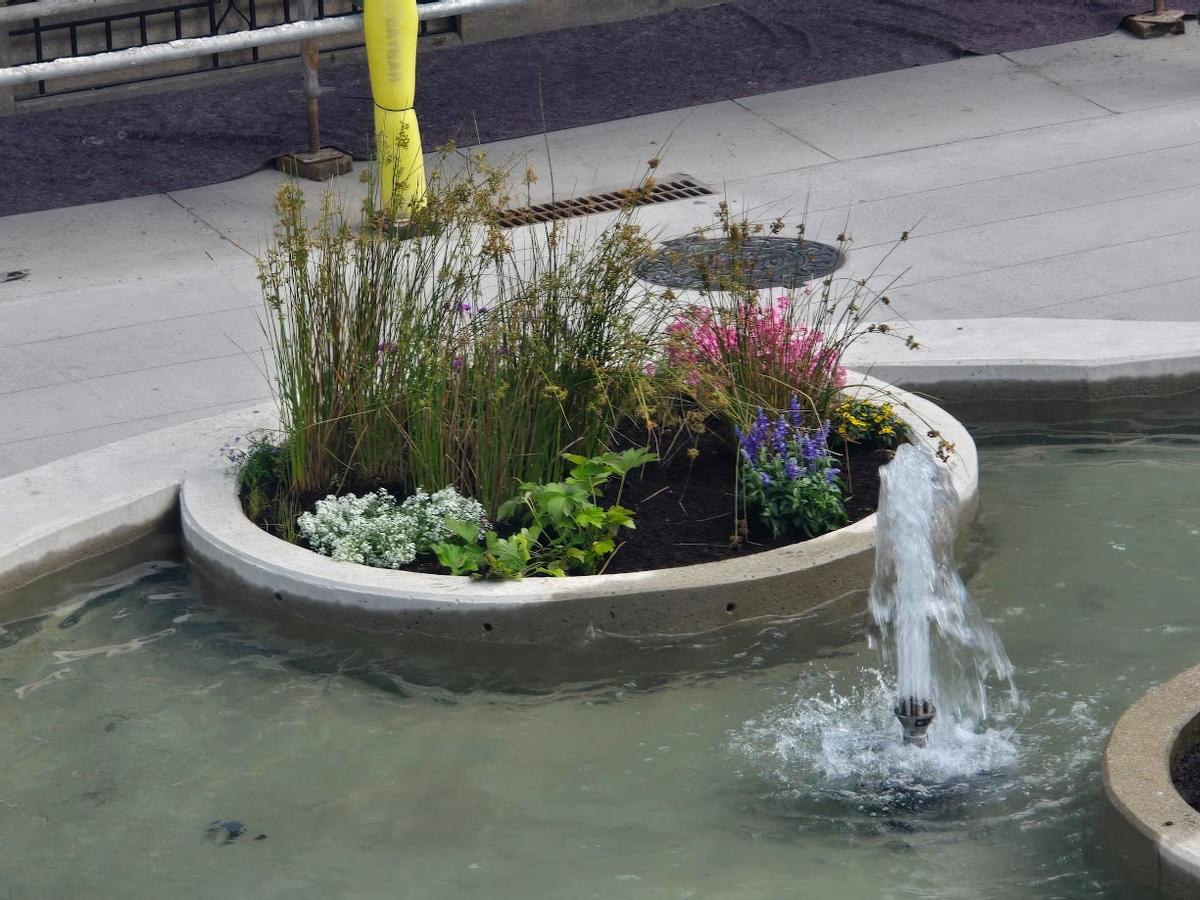 Los operarios municipales se encargan esta mañana de recuperar los deteriorados jardines de la peatonalizada calle de Arzobispo Lago, en Vilagarcía.