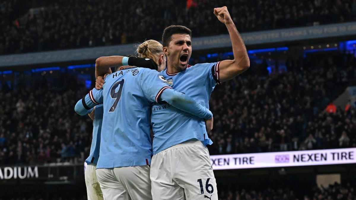 Rodri celebrando su gol junto a Haaland