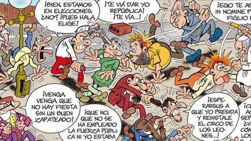 Primera viñeta de &#039;¡Elecciones!&#039;, de Mortadelo y Filemón.