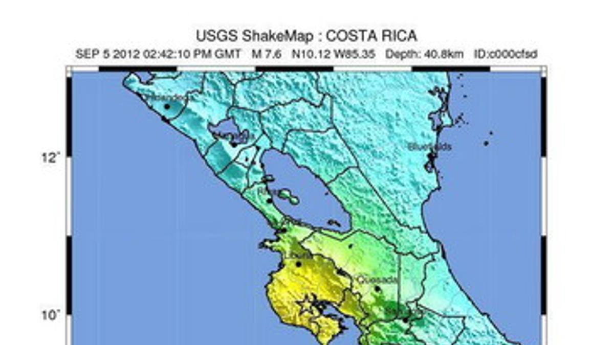 Localización del terremoto de Costa Rica.