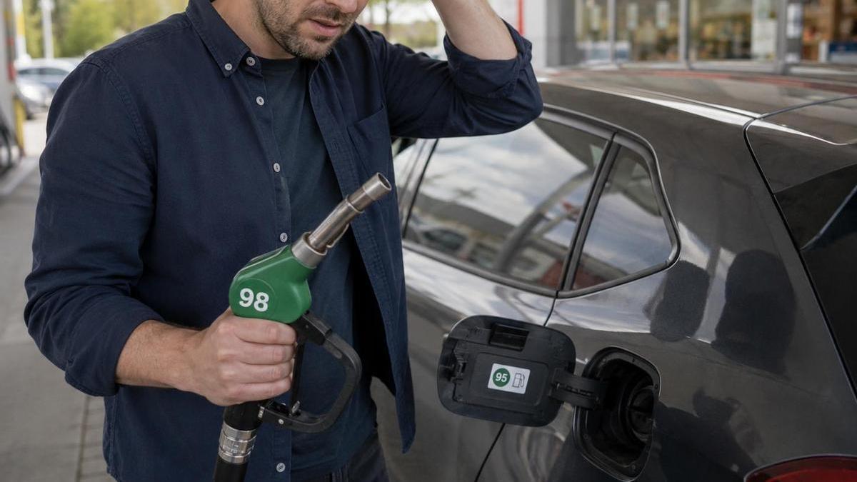 Un conductor que ha repostado gasolina 98 en un coche de gasolina 95.