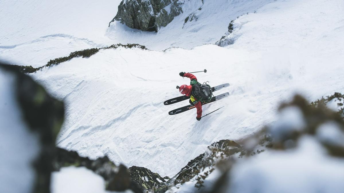 Aymar Navarro durante una prueba del Freeride World Tour.