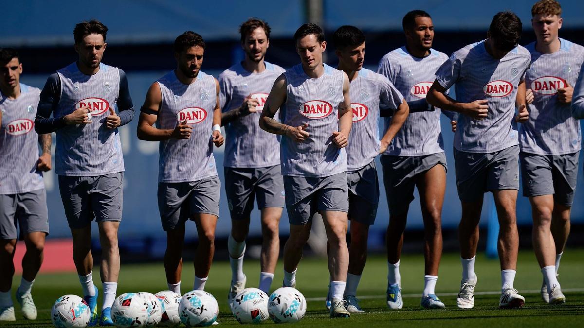 Los jugadores del Espanyol, en un entrenamiento de esta semana.