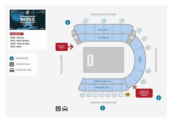 Plano del estadio de Balaídos para el concierto de Muse.