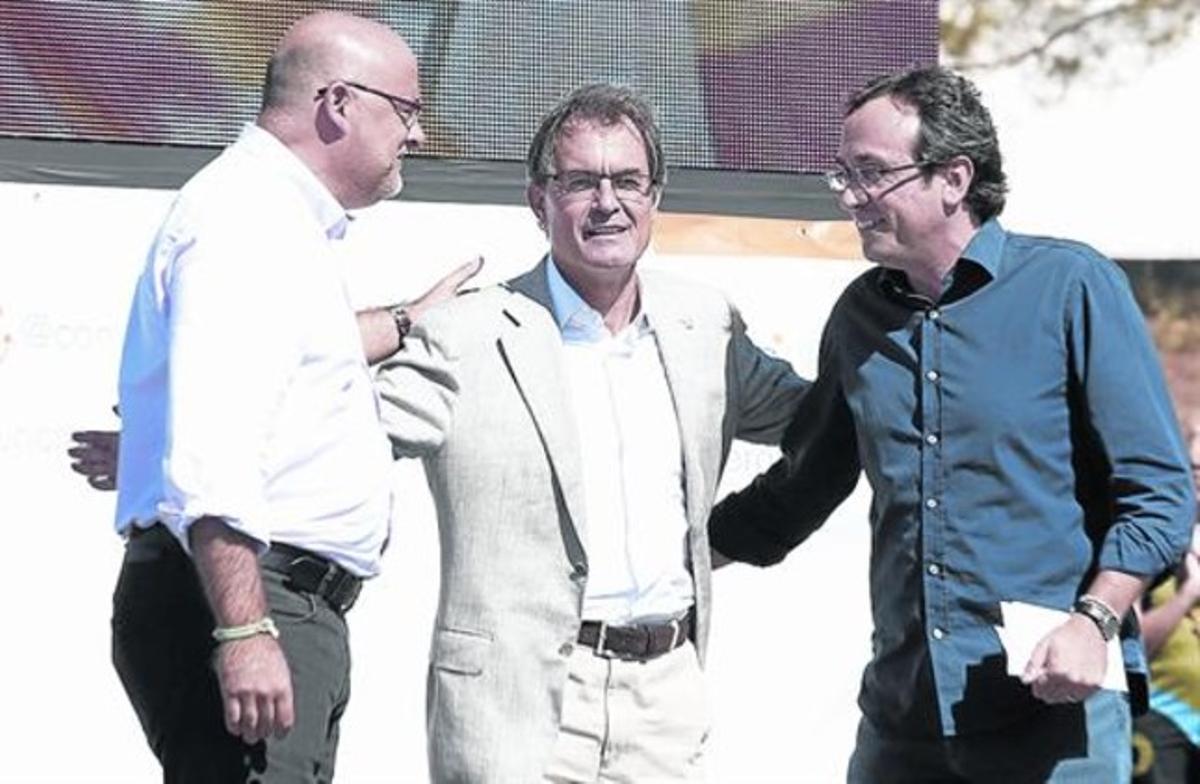 Lluís Corominas, Artur Mas i Josep Rull, en un acte de CDC l’any passat a Igualada.