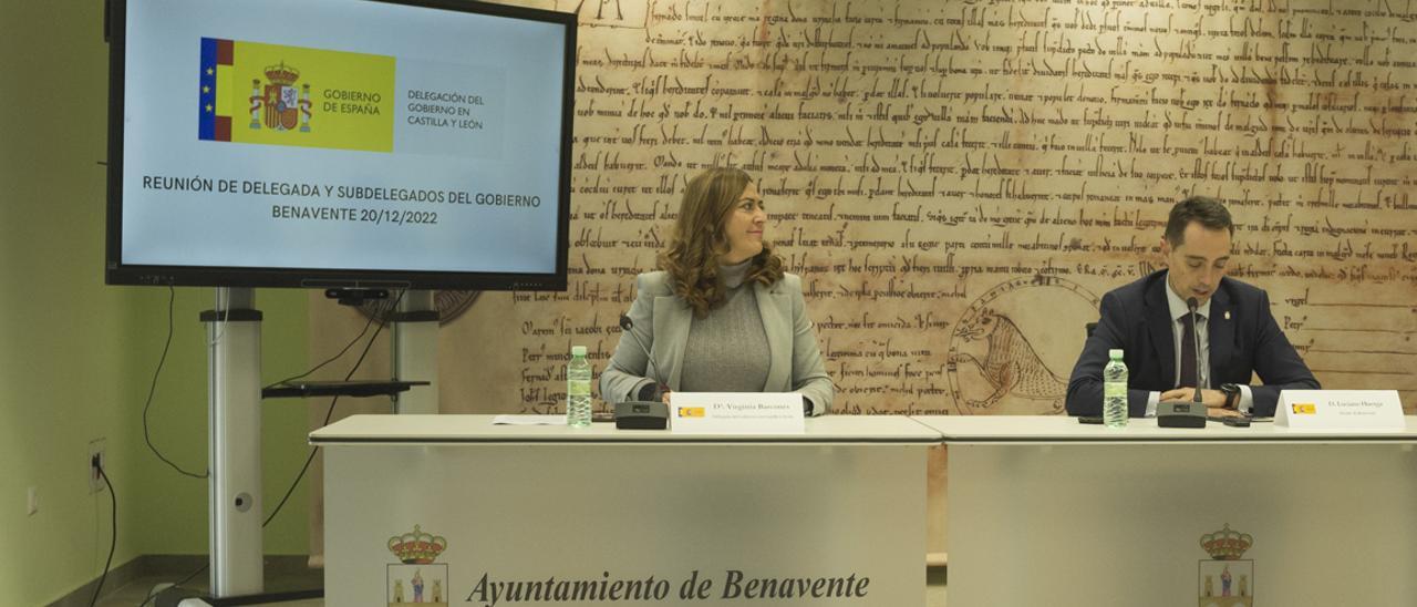 La delegada del Gobierno, Virginia Barcones, y el alcalde de Benavente, Luciano Huerga, en un acto oficial en la ciudad.