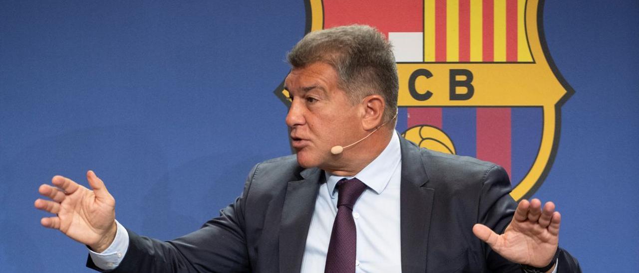 Joan Laporta, presidente del Barça, en una rueda de prensa.