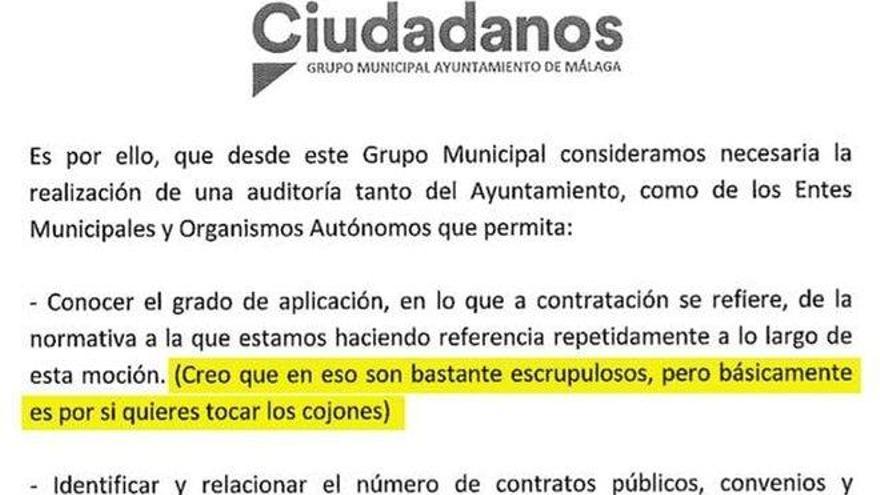 Ciudadanos presenta una iniciativa municipal en Málaga para &quot;tocar los cojones&quot; al PP