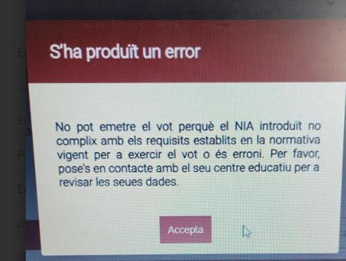 Uno de los mensajes de error que aparecen al intentar votar en la consulta de la lengua