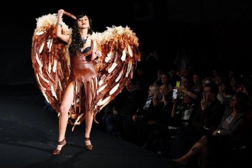A model presents a creation at the 2nd Salon du Chocolat in Zurich