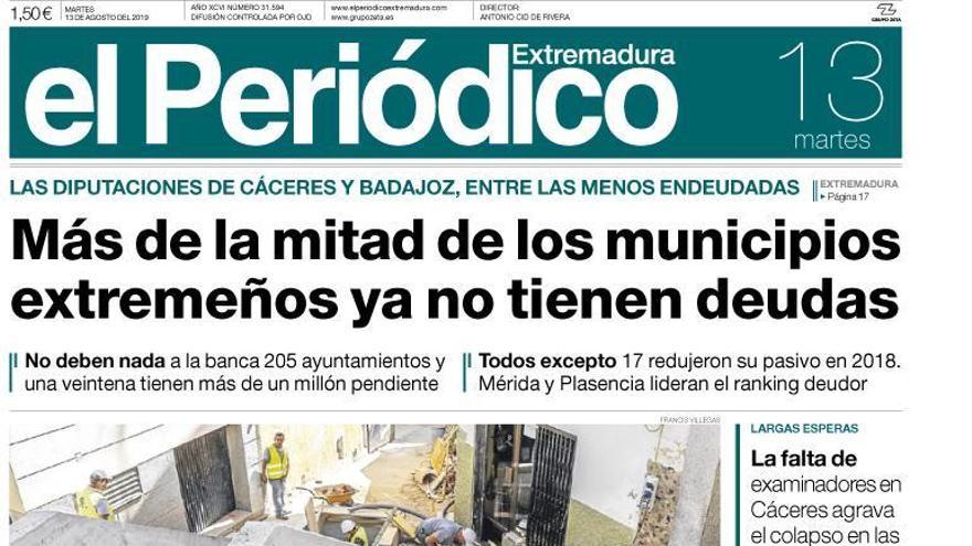 Esta es la portada de EL PERIÓDICO EXTREMADURA correspondiente al día 13 de agosto del 2019