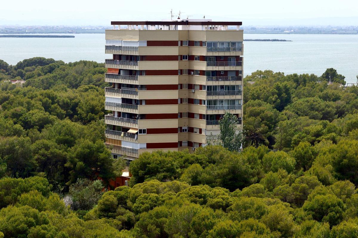 Detalle de uno de los apartamentos enclavado en plena masa boscosa.