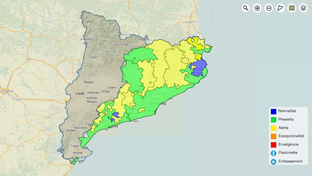 Mapa de las zonas en alerta por sequía una vez se publique la resolución en el DOGC.