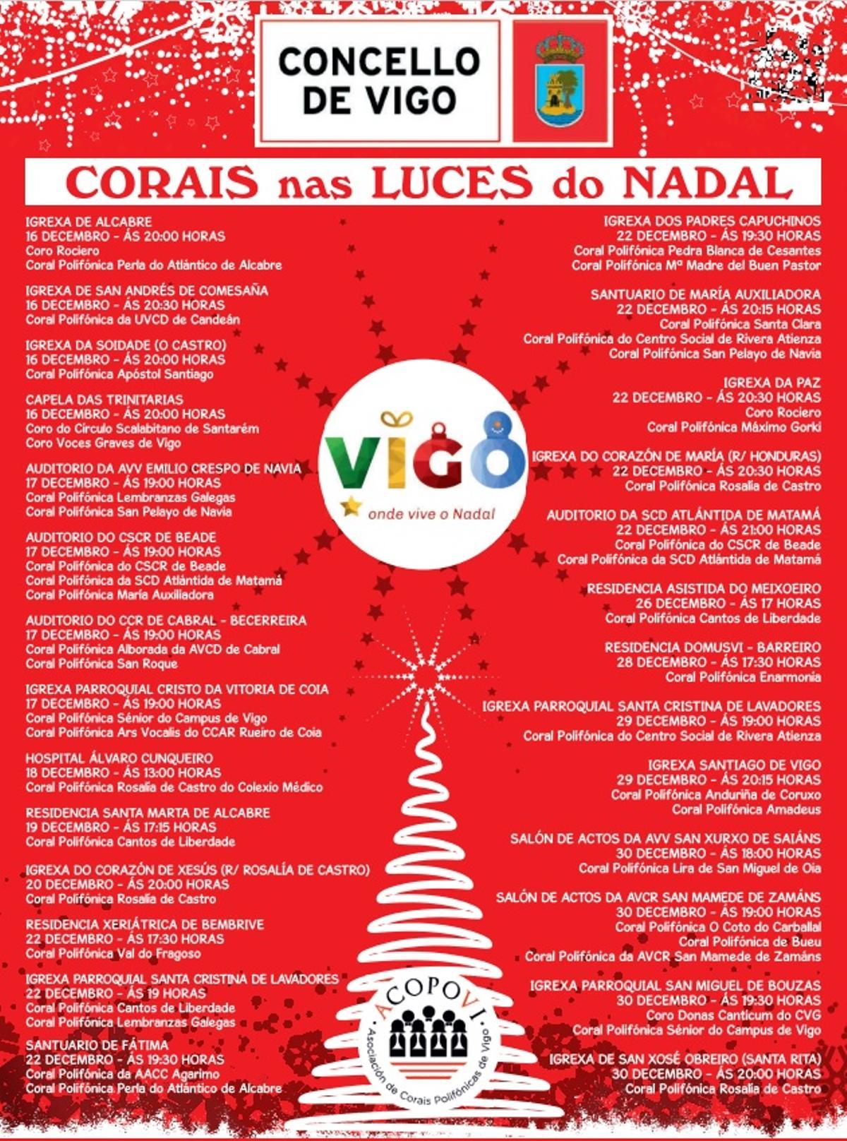 Cartel con las actuaciones navideñas de las corales.