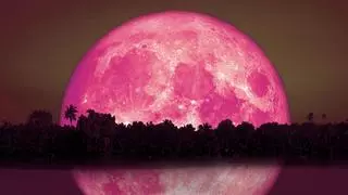 La Luna de Fresa deslumbra en un atardecer de Melenara