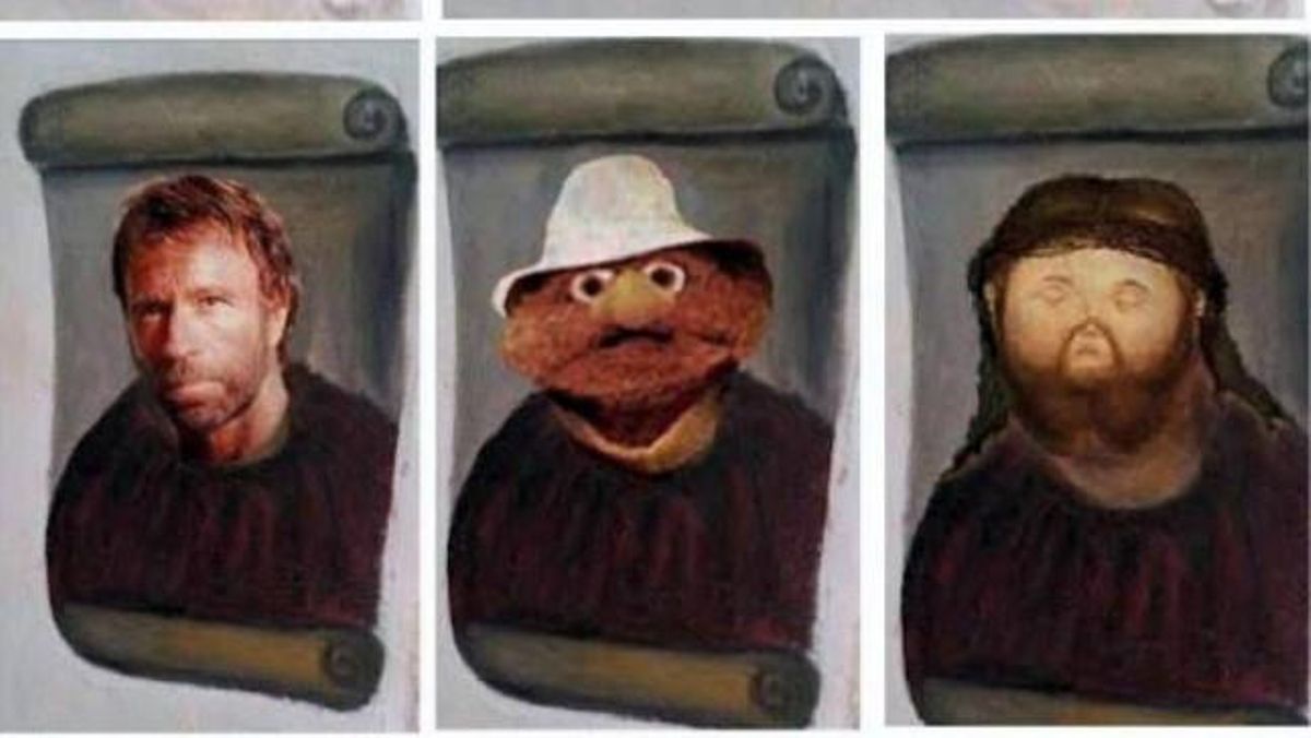 Tríptic de l’’eccehomo’, amb l’actor Chuck Norris i Don Pimpon.