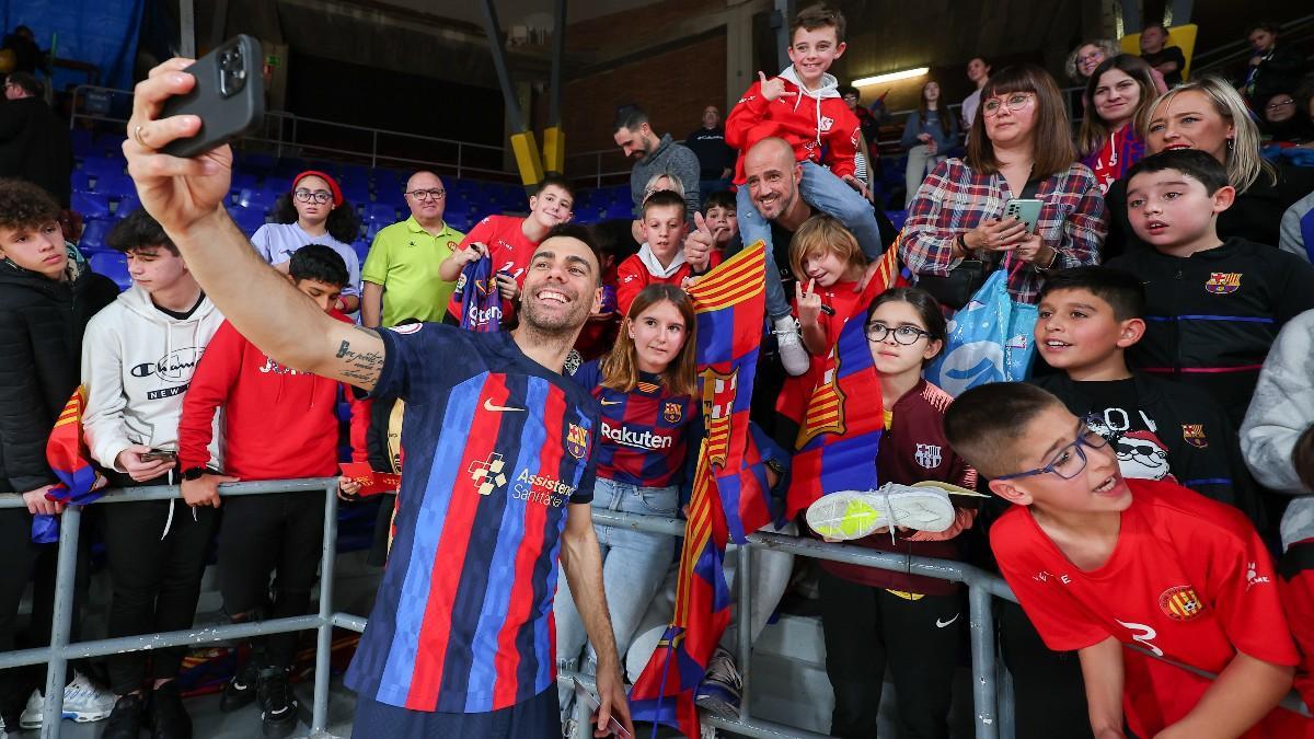 Sergio Lozano, durante el entrenamiento de puertas abiertas del Barça de fútbol sala
