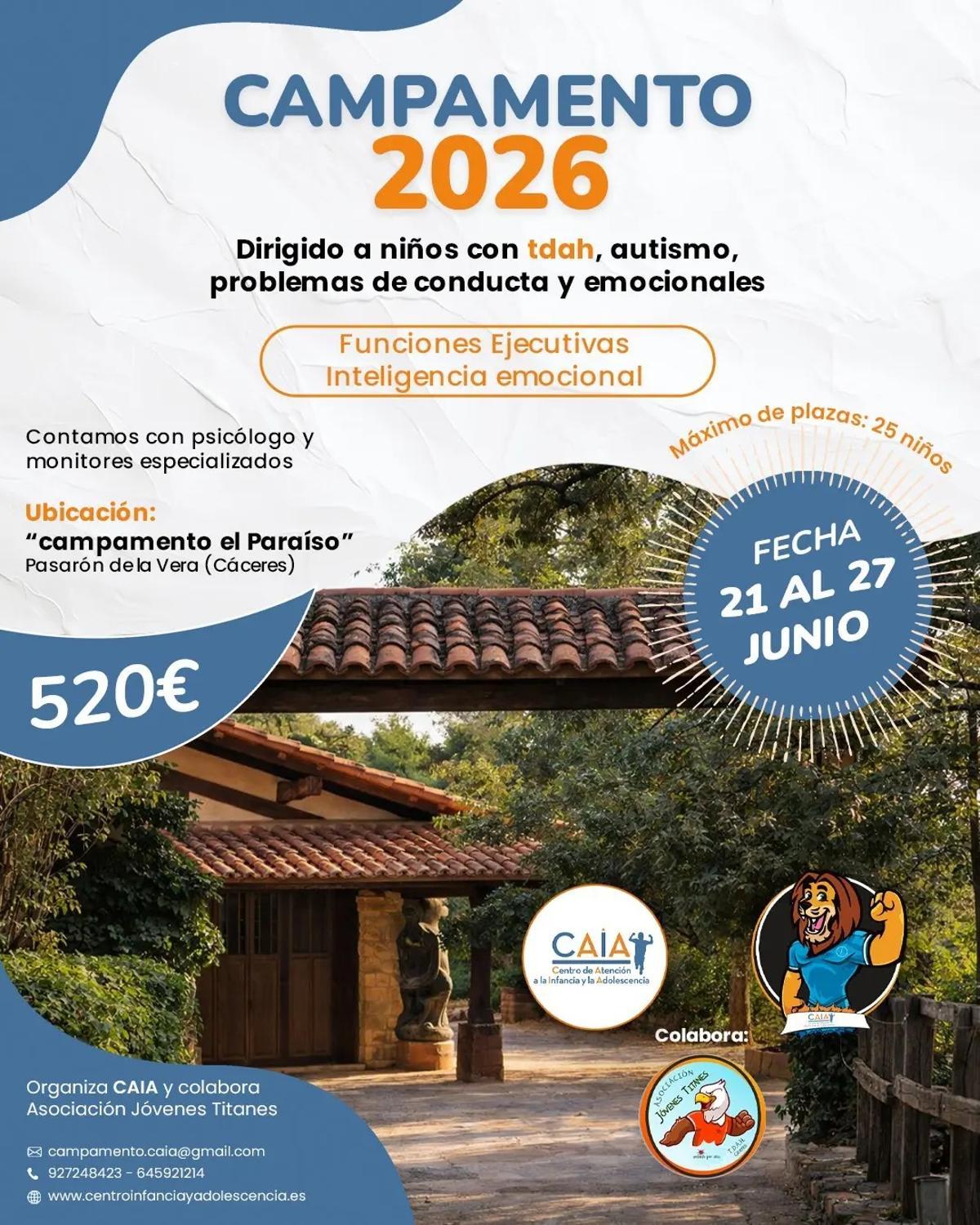 Cartel del campamento de menores en junio.