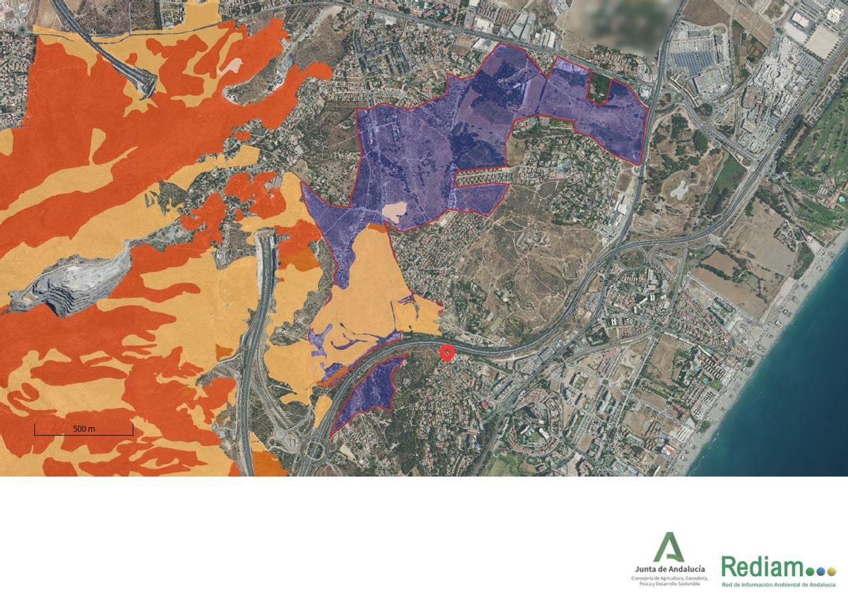 Segundo habítat de interés comunitario y en rojo, perfilado por Verdes Equo, el proyecto urbanístico Rojas-Santa Tecla.