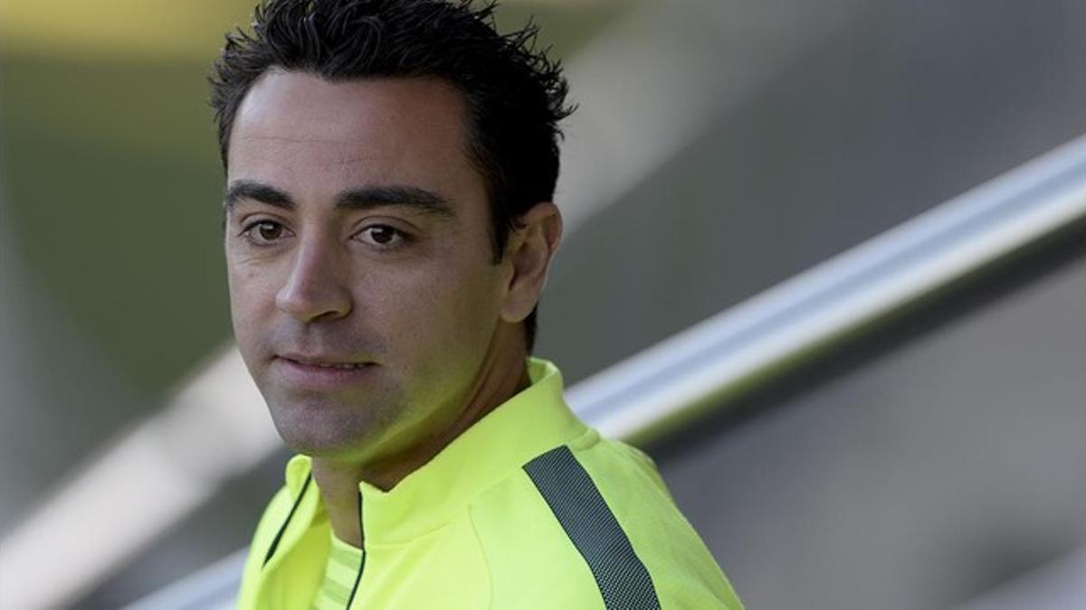 Xavi Hernández durante una sesión preparatoria en la ciudad deportiva del Barça