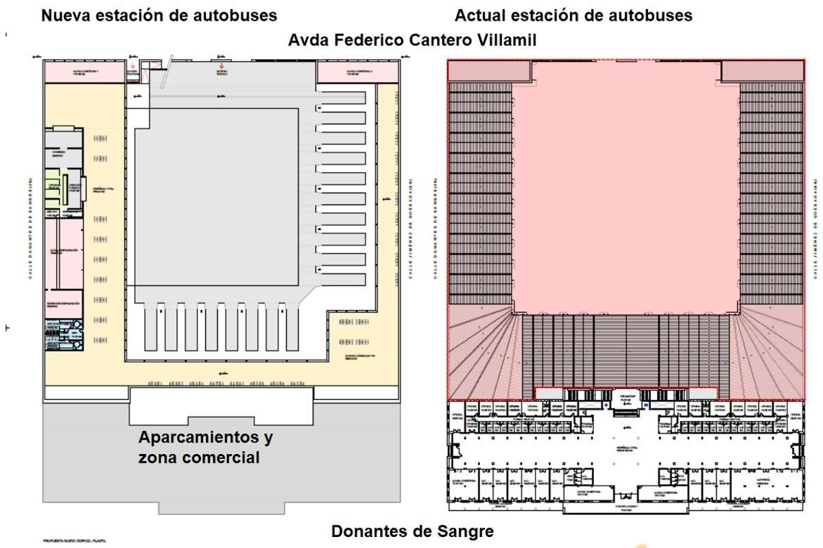 Esquema de la nueva estación (izquierda) y la nueva (derecha)