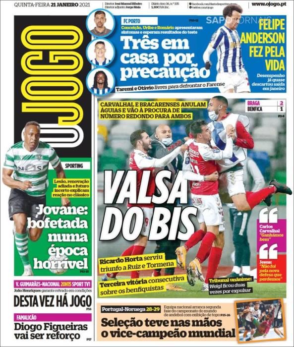 Portada O JOGO jueves 21 enero 2021