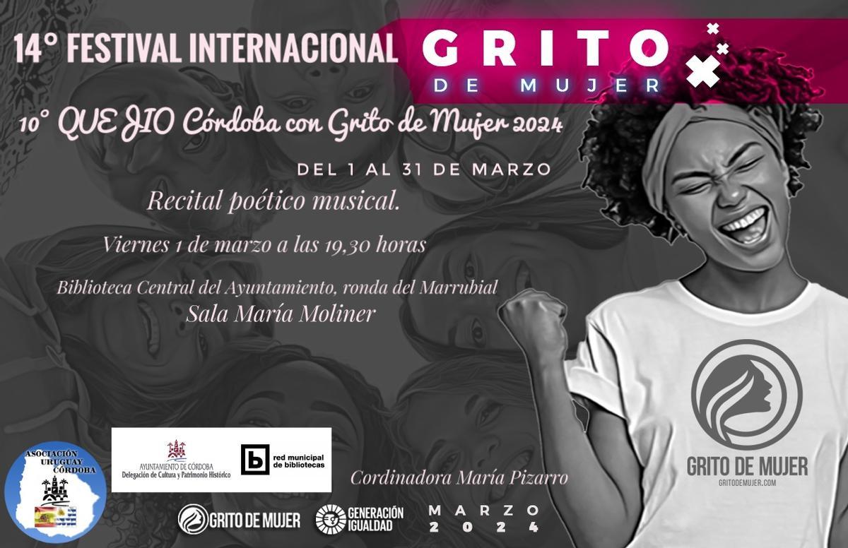Cartel con el recital poético musical del festival Grito de Mujer.