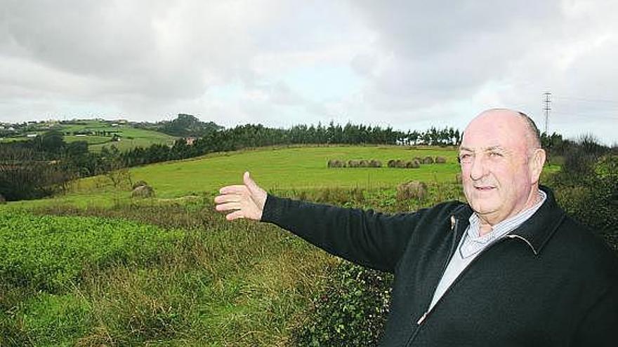 José Prendes González, en Aboño, señala la zona del monte que desaparecerá con la ampliación de El Musel.