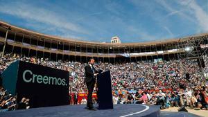 Pablo Casado, en su intervención en la plaza de toros de València.