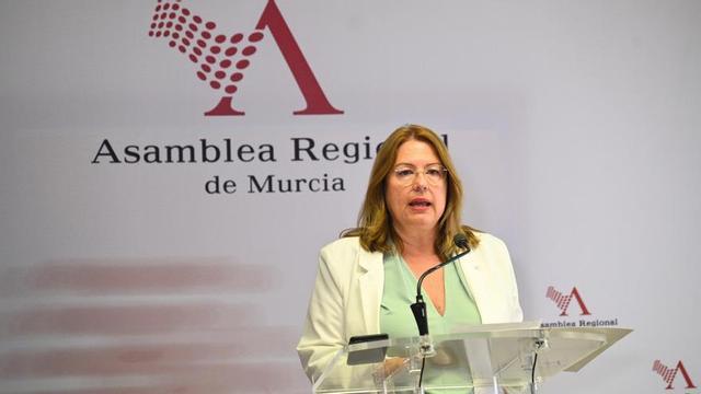La presidenta de la Asamblea, Visitación Martínez, en rueda de prensa tras la ronda de consultas con los portavoces de los grupos parlamentarios