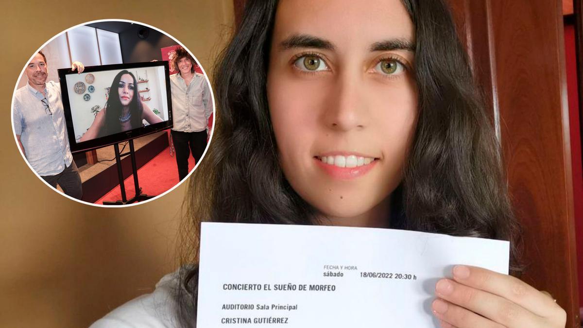 Cristina Gutiérrez con sus entradas. En el cícrluo, los integrantes de "El Sueño de Morfeo" | Irma Collín