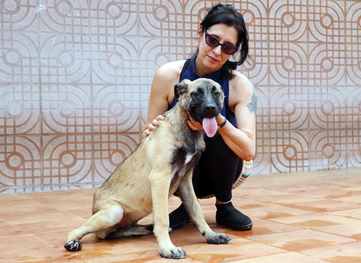Maite Posada-Curros Buendía (vicepresidenta), con un perro cachorro mezcla de raza mastín y pastor belga malinois