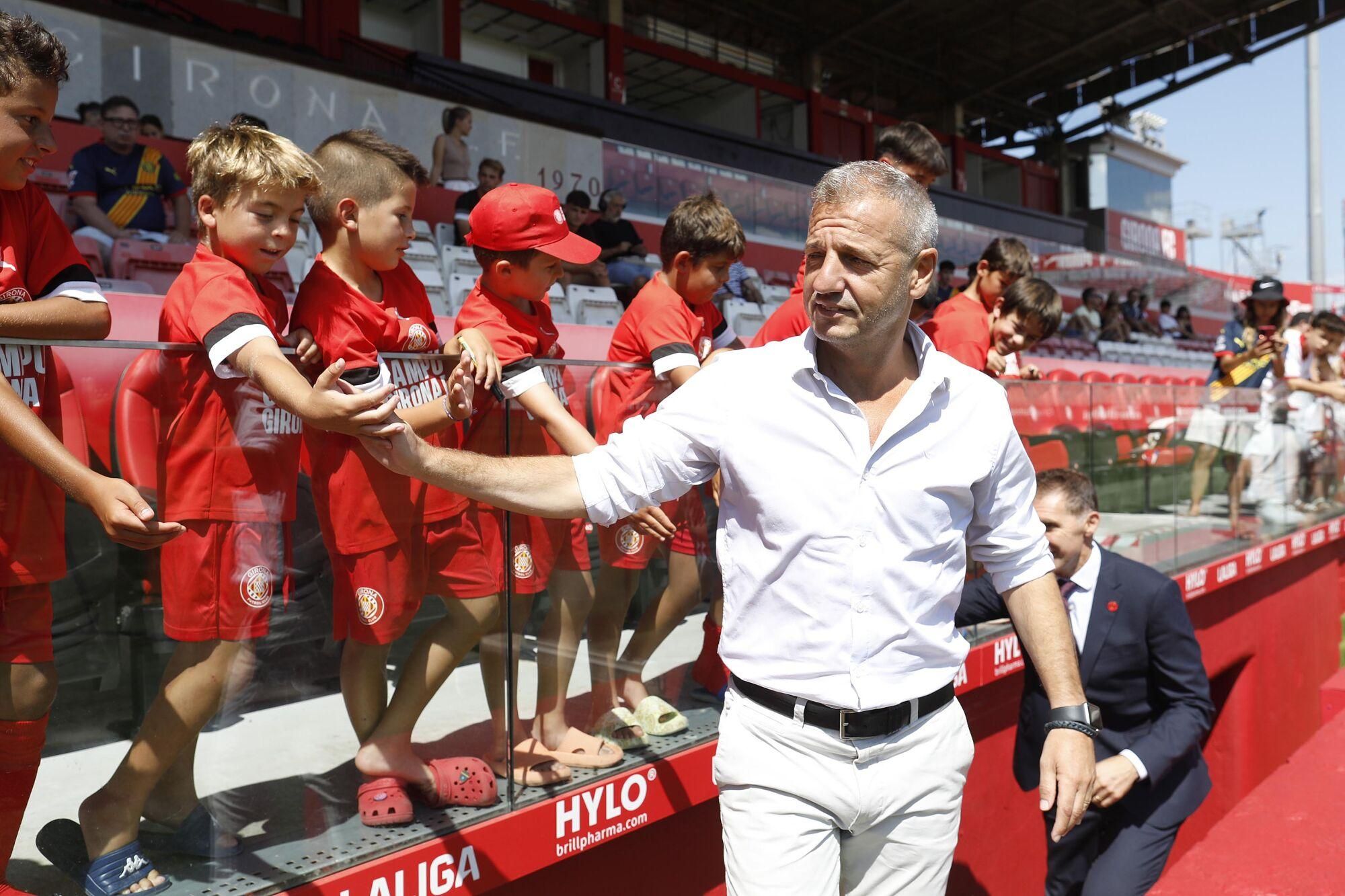 Girona. Estadi de Montilivi. Presentacio Hugo Rincon nou jugador del Girona FC. Quique Carcel.
