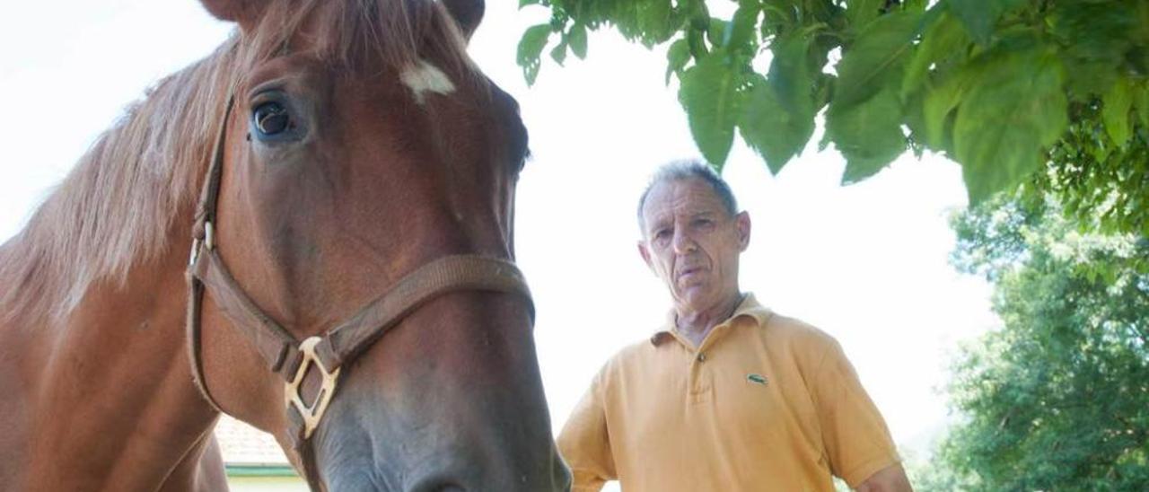 Eduardo Ríu Mora, en La Cogolla (Nava), junto a &quot;Contino&quot;, un caballo alazán de raza silla francés, de 6 años.