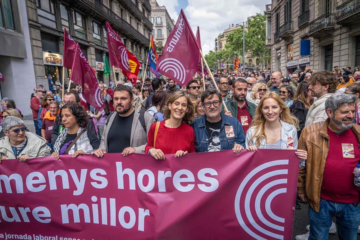 Jéssica Albiach (Comuns) en la manifestación del 1 de mayo en Barcelona.