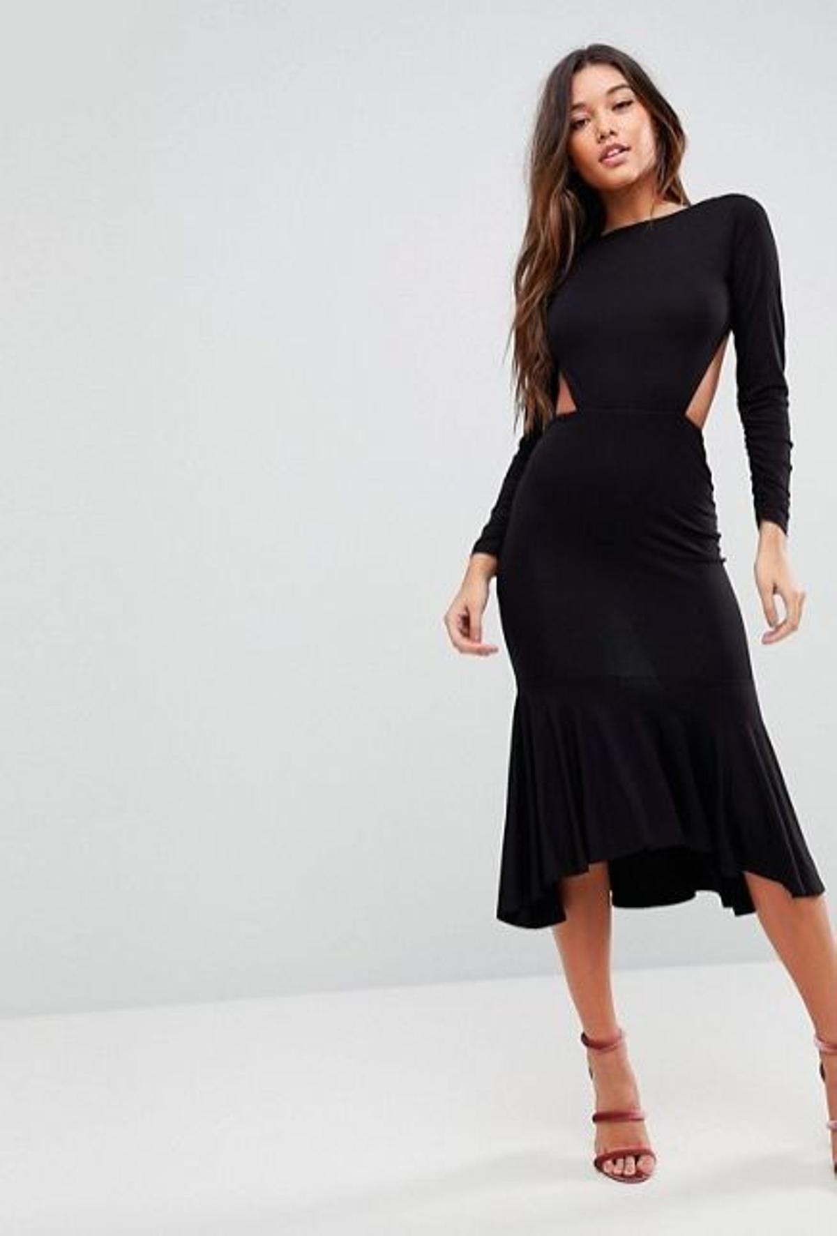 Vestido midi ajustado con sobrefalda en el bajo y espalda abierta de ASOS