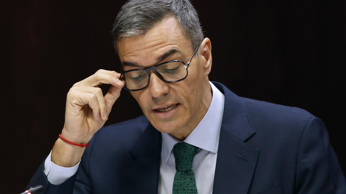 El presidente del Gobierno, Pedro Sánchez, durante su comparecencia ante la comisión de investigación del caso Koldo, este jueves en el Senado.
