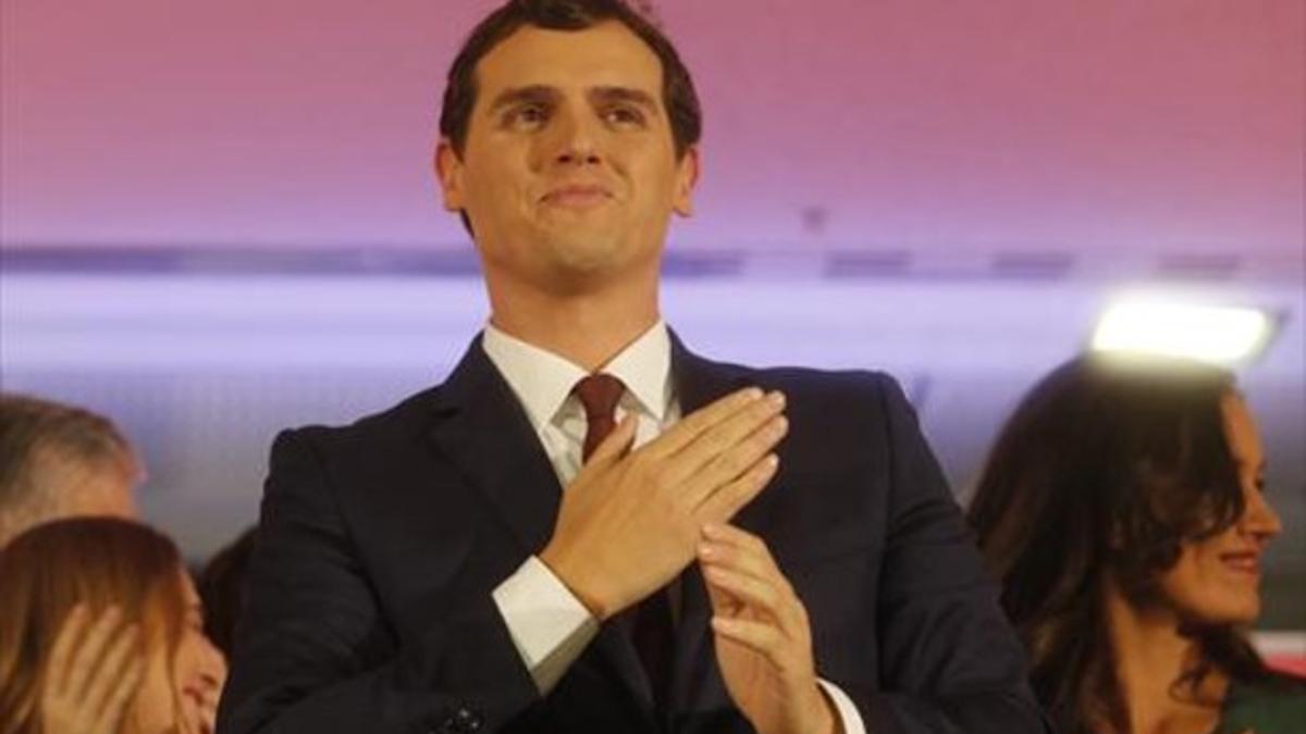 Albert Rivera, ensu comparecencia de anoche en Madrid.