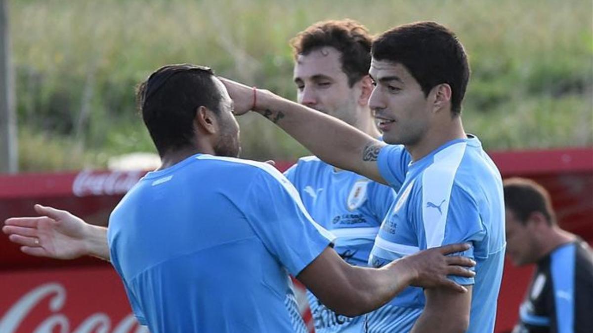 Luis Suárez, en el entrenamiento con Uruguay