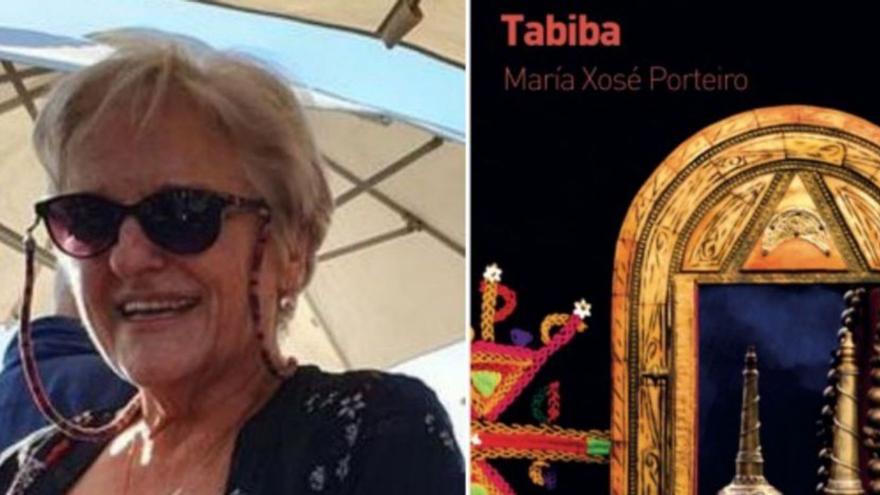 La escritora y periodista María Xosé Porteiro y la portada de ‘Tabiba’.