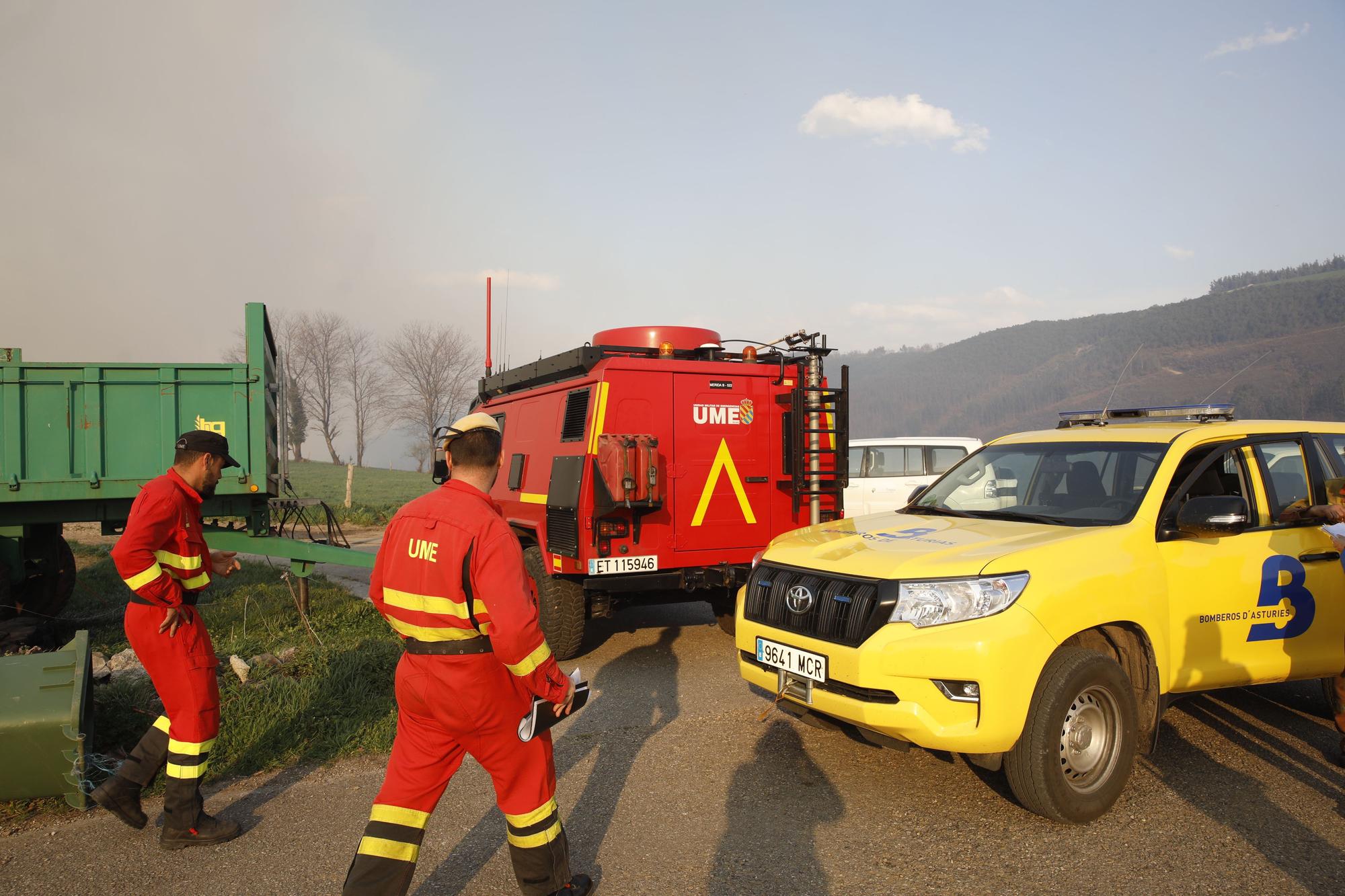 EN IMÁGENES: bomberos, vecinos y la UME luchan contra el preocupante incendio en Tineo