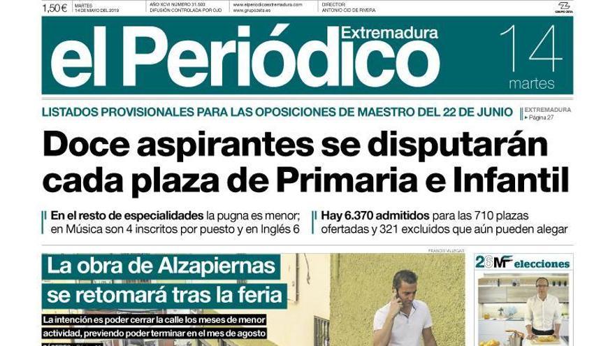 Esta es la portada de EL PERIÓDICO EXTREMADURA correspondiente al día 14 de mayo del 2019