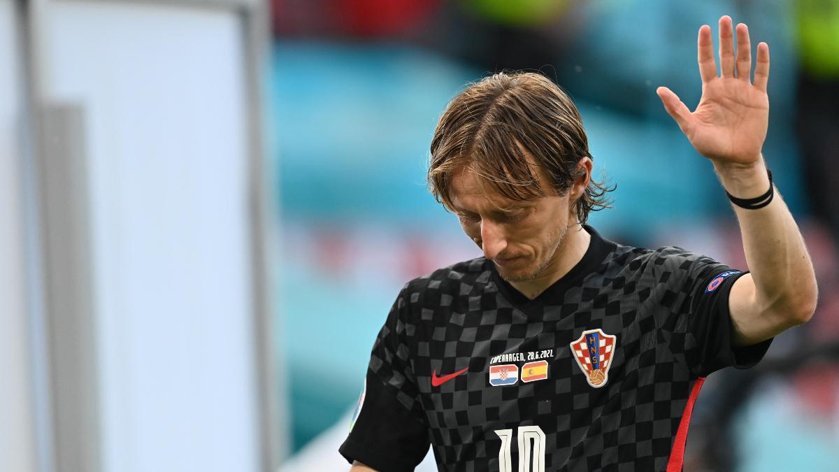 Luka Modric en un partido de Croacia contra España.